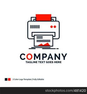 Digital, printer, printing, hardware, paper Logo Design. Blue and Orange Brand Name Design. Place for Tagline. Business Logo template.