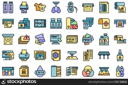 Digital printing icons set. Outline set of digital printing vector icons thin line color flat isolated on white. Digital printing icons set line color vector