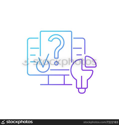 Digital problem solving gradient linear vector icon. Solving technical problems. Using digital environment. Thin line color symbol. Modern style pictogram. Vector isolated outline drawing. Digital problem solving gradient linear vector icon