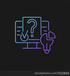 Digital problem solving gradient vector icon for dark theme. Solving technical problems. Using digital environment. Thin line color symbol. Modern style pictogram. Vector isolated outline drawing. Digital problem solving gradient vector icon for dark theme