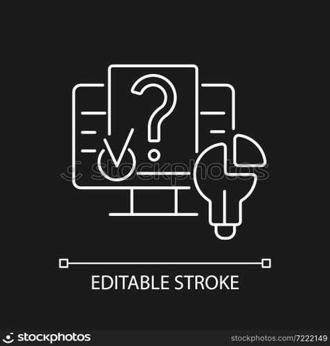 Digital problem solving white linear icon for dark theme. Solving technical problems. Thin line customizable illustration. Isolated vector contour symbol for night mode. Editable stroke. Digital problem solving white linear icon for dark theme