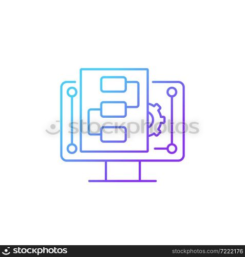 Digital project management gradient linear vector icon. Organising resources. Manage online projects. Monitor progress. Thin line color symbol. Modern style pictogram. Vector isolated outline drawing. Digital project management gradient linear vector icon