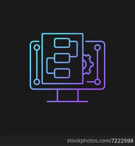 Digital project management gradient vector icon for dark theme. Organising resources. Managing online projects. Thin line color symbol. Modern style pictogram. Vector isolated outline drawing. Digital project management gradient vector icon for dark theme