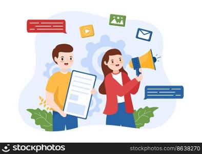 Digital Publishing Content Blog Marketing Writing for Social Media or Webpage Organization in Template Hand Drawn Cartoon Flat Illustration