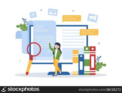 Digital Publishing Content Blog Marketing Writing for Social Media or Webpage Organization in Template Hand Drawn Cartoon Flat Illustration
