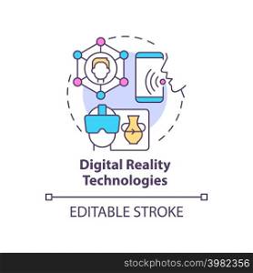 Digital reality technologies concept icon. Virtual assistant. Tech macro trends abstract idea thin line illustration. Isolated outline drawing. Editable stroke. Arial, Myriad Pro-Bold fonts used. Digital reality technologies concept icon