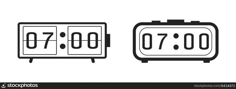 digital rectangular clock alarm icon isolated on white background, analog, time concept, rectangular clock sign, vintage, alarm design, morning symbol,  vector illustration,