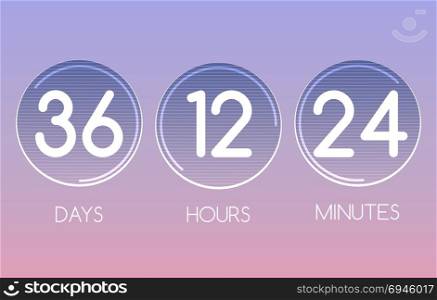 Digital round countdown numbers panel. Digital countdowns. Vector round countdown numbers panel design, coming counting clock construction for web vector illustration