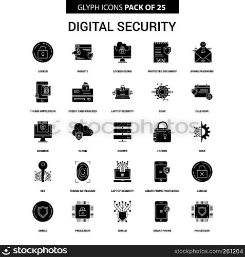 Digital Security Glyph Vector Icon set