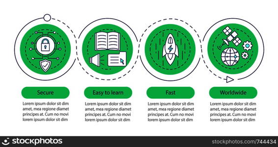 Digital services vector infographic template. Getting information. Business presentation. Data visualization with four steps and options. Process timeline chart. Workflow layout with linear icons. Digital services vector infographic template