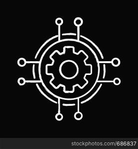 Digital settings chalk icon. Technological progress and innovation. Gear. Machine learning. Cogwheel in chipset pathways. Isolated vector chalkboard illustrations. Digital settings chalk icon