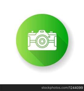 Digital still camera flat design long shadow glyph icon. Photography tool. Portable recording gadget. Photoshoot. Technology. Handheld electronic mobile device. Silhouette RGB color illustration