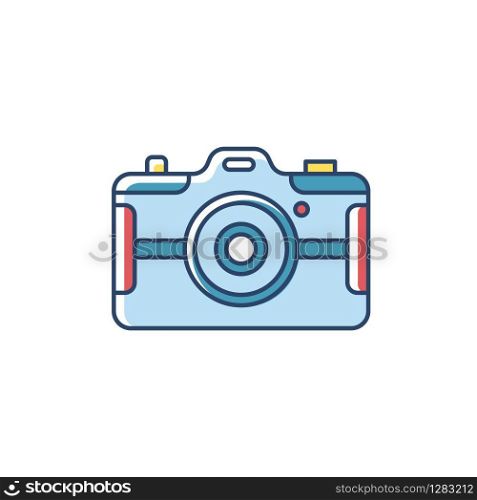 Digital still camera RGB color icon. Photography tool. Portable recording gadget. Photoshoot. Technology. Handheld electronic mobile device. Isolated vector illustration