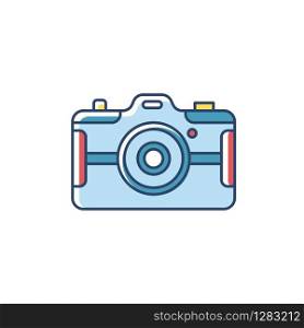 Digital still camera RGB color icon. Photography tool. Portable recording gadget. Photoshoot. Technology. Handheld electronic mobile device. Isolated vector illustration