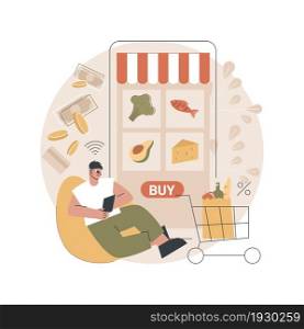 Digital supermarket abstract concept vector illustration. Digital purchase, information technology, online payment, grocery store, mobile retail application, shopping discount abstract metaphor.. Digital supermarket abstract concept vector illustration.