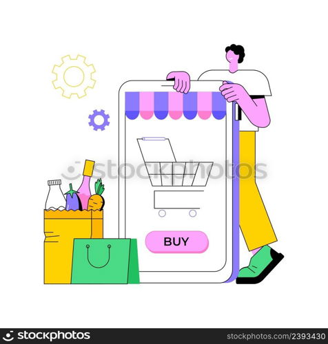 Digital supermarket abstract concept vector illustration. Digital purchase, information technology, online payment, grocery store, mobile retail application, shopping discount abstract metaphor.. Digital supermarket abstract concept vector illustration.