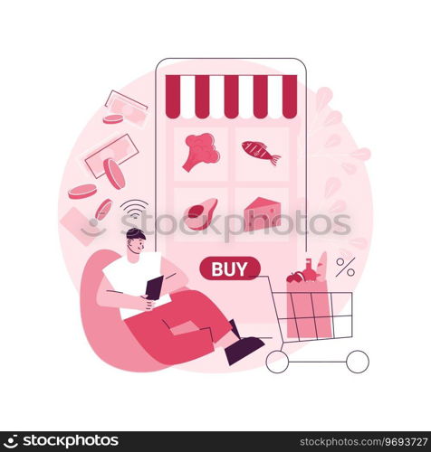 Digital supermarket abstract concept vector illustration. Digital purchase, information technology, online payment, grocery store, mobile retail application, shopping discount abstract metaphor.. Digital supermarket abstract concept vector illustration.