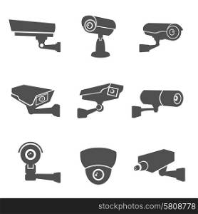 Digital surveillance camera black flat icons set isolated vector illustration. Surveillance Camera Icons