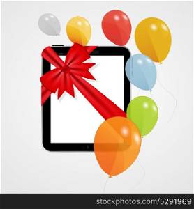 Digital Tablet Gift Vector Illustration with Balloons. EPS10. Digital Tablet Gift Vector Illustration with Balloons.