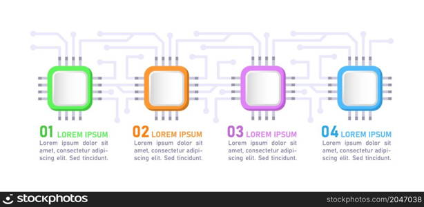 Digital technologies infographic chart design template. Electronic tools. Abstract vector infochart with blank copy spaces. Instructional graphics with 4 step sequence. Visual data presentation. Digital technologies infographic chart design template