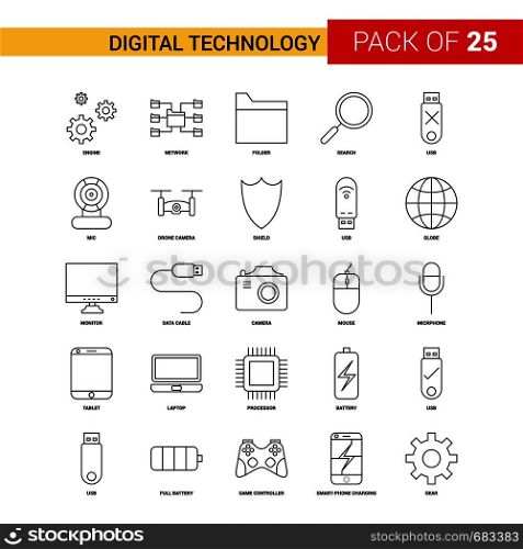 Digital Technology Black Line Icon - 25 Business Outline Icon Set