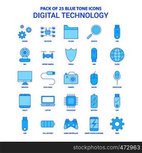 Digital Technology Blue Tone Icon Pack - 25 Icon Sets