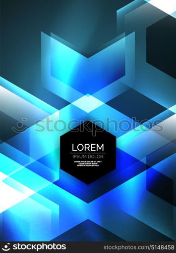 Digital technology glowing arrows. Digital technology glowing blue arrows, modern geometric abstract background with light effects and place for your message