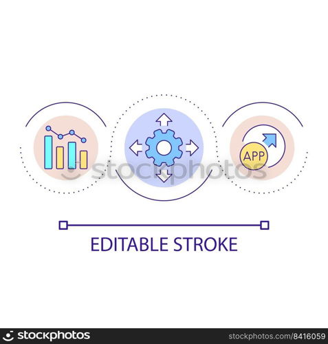 Digital technology integration loop concept icon. Analysing application usage in industry abstract idea thin line illustration. Isolated outline drawing. Editable stroke. Arial font used. Digital technology integration loop concept icon