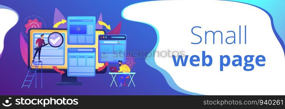 Digital technology. Search engine optimization. Website constructor. Microsite development, small web page, microsite web design concept. Header or footer banner template with copy space.. Microsite development concept banner header