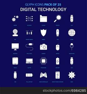 Digital Technology White icon over Blue background. 25 Icon Pack