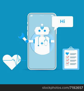 Digital technology with artificial intelligence. mobile application online medical with chat bot. paper art vector illustration.