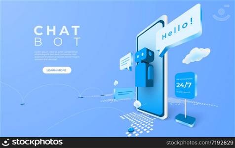 Digital technology with artificial intelligence. mobile application online service with chat bot and consulting. vector 3d perspective illustration.