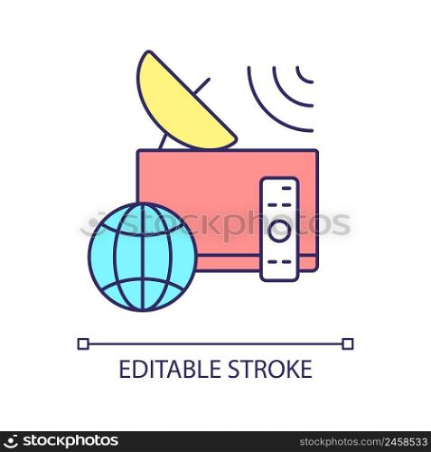 Digital television RGB color icon. Advanced broadcasting technology. Capturing radio frequencies. Isolated vector illustration. Simple filled line drawing. Editable stroke. Arial font used. Digital television RGB color icon