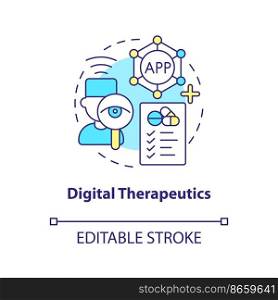 Digital therapeutics concept icon. Healthcare industry trend. Mobile health app abstract idea thin line illustration. Isolated outline drawing. Editable stroke. Arial, Myriad Pro-Bold fonts used
. Digital therapeutics concept icon