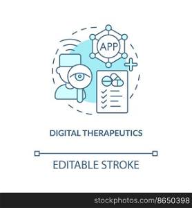 Digital therapeutics turquoise concept icon. Medical industry. Mobile health app abstract idea thin line illustration. Isolated outline drawing. Editable stroke. Arial, Myriad Pro-Bold fonts used
. Digital therapeutics turquoise concept icon