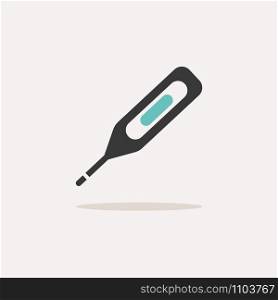 Digital thermometer. Icon with shadow on a beige background. Pharmacy flat vector illustration