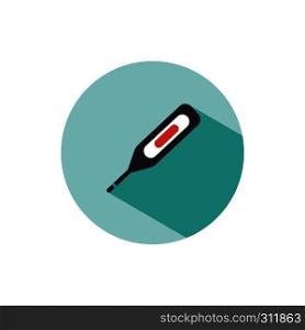 Digital thermometer. Medicine flat color icon with shadow on a green circle