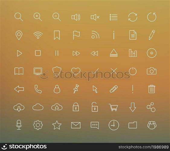 Digital thin line icons set on blurred background. Vector. Digital thin line icons set
