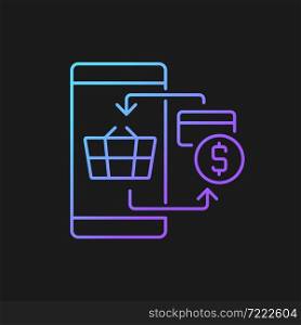 Digital transacting gradient vector icon for dark theme. E-commerce payment system. Paying for goods with credit card. Thin line color symbol. Modern style pictogram. Vector isolated outline drawing. Digital transacting gradient vector icon for dark theme
