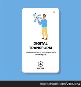 Digital transform technology business. change network. web future evolution character web flat cartoon illustration. Digital transform vector