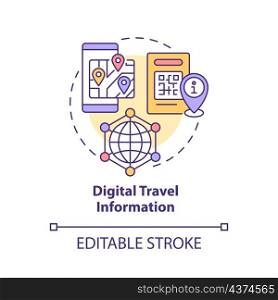 Digital travel information concept icon. Touchless system abstract idea thin line illustration. Isolated outline drawing. Editable stroke. Roboto-Medium, Myriad Pro-Bold fonts used. Digital travel information concept icon