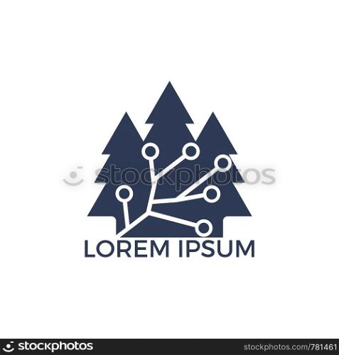 Digital Tree logo design. Network and pine tree design concept for education learning and technology.