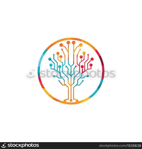 Digital Tree vector logo design. Technology logo template design vector.