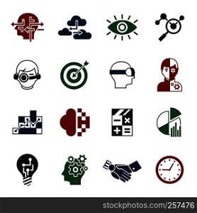 Digital vector augmented analytics and innovation technology icons set infographics