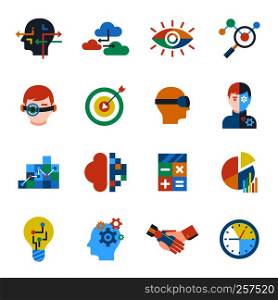 Digital vector augmented analytics and innovation technology icons set infographics