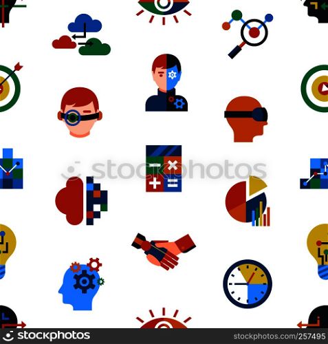Digital vector augmented analytics and innovation technology icons set, seamless pattern