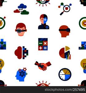 Digital vector augmented analytics and innovation technology icons set, seamless pattern