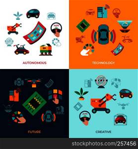Digital vector autonomous transportation technology icons set infographics