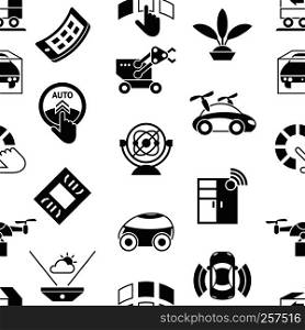 Digital vector autonomous transportation technology icons set, seamless pattern