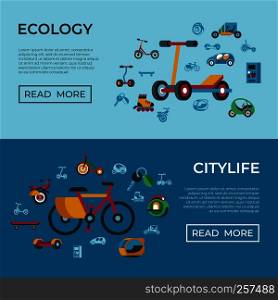 Digital vector eco green transport technology icons set infographics